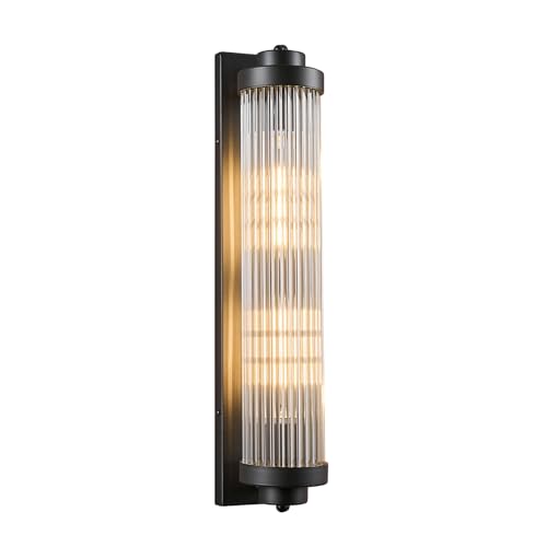 Black Wall Sconces with Crystal Glass Strip Bathroom Sconces 2 Light E12 Base Modern Wall Lights for Bedroom Living Room Hallway Wall Light Fixtures