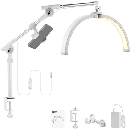 Basics 22" Half Moon Lash Light with Articulating Desk Clamp Mount Stand (72 Count)