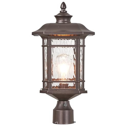 Dusk to Dawn Lamp Posts Outdoor Lighting Waterproof Outdoor Post Lights with Water Ripple Glass 16.5 Inch Height ORB Finish Lamp Post Light Fixture for Yard Patio Pathway Garden E26 Socket
