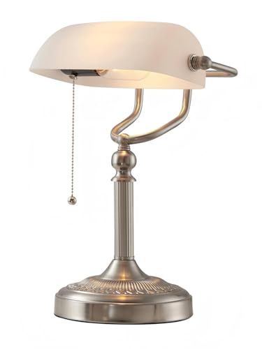 White Matted Glass Bankers Desk Lamp