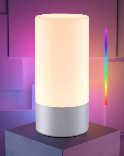 Table Lamp [Advanced] Bedside Touch Control Lamp for Bedroom 3 Level Dimmable Warm White Lights with 256 RGB Color Mode Modern Deisgn Smart Nightstand Desktop LED Lamps Portable for Read