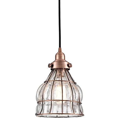 Vintage Kitchen Pendant Light with Cracked Glass Shade