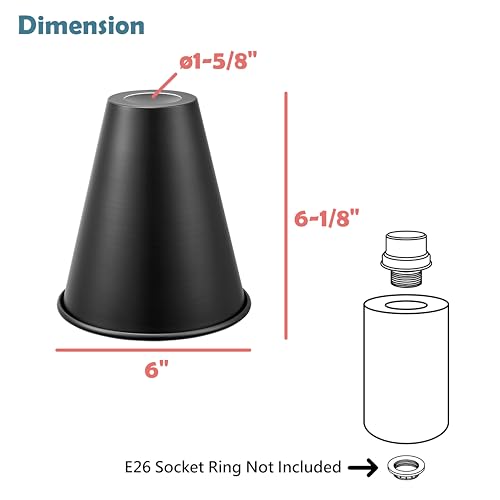 21603-11,Replacement Cone Metal Shade for Pendant Light,Matte Black,6"W x 6-1/2"H,Center Hole 1-5/8"