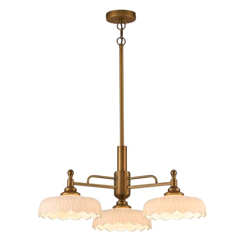 Chandelier Pendant Lights Fixture Vintage Pendant Lighting Fixtures 3 Lights Brass Chandelier E26 Base White Glass Hanging Lamp for Kitchen Island Dining Room Living Room