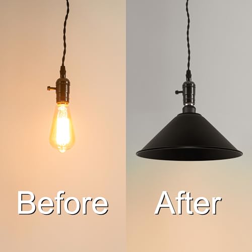 11.8" Matte Black Industrial Farmhouse Metal Lamp Shade with a E26 Light Socket Extender Replacement