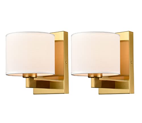 Modern Gold Wall Sconces Set of 2 with Linen Drum Shade (2 Count)