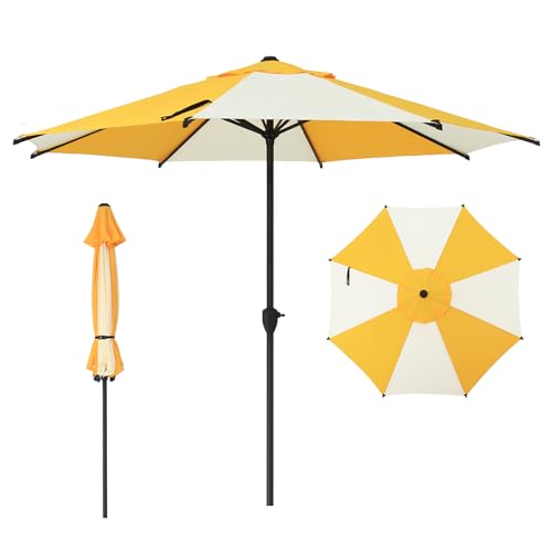 9FT Lyon Outdoor Patio Umbrella Outdoor Table Umbrella with Crank Market Umbrella 8 Sturdy Ribs UV Protection Waterproof and Push Button Tilt for Garden Deck Backyard Pool