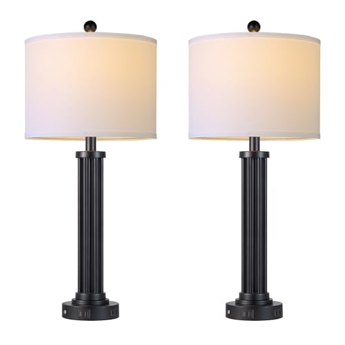 28" Tall Modern Table Lamps Set of 2 with USB C+A Ports and AC Outlet (2 Count)