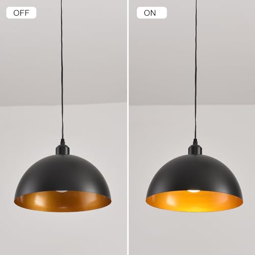 Plug in Pendant Light 2 Pack Industrial Hanging Lamp with Golden Finish Inside Black Vintage Pendant Lighting Fixtures with 15ft Cord On (2 Count)