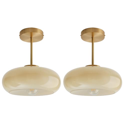 Mid Century Ceiling Light Fixtures Milk Glass Ceiling Lights Round Milk Yellow Shade Gold Brass Semi Flush Mount Ceiling Light Globe Glass Ceiling Lamp for Hallway Dining Room Kitchen