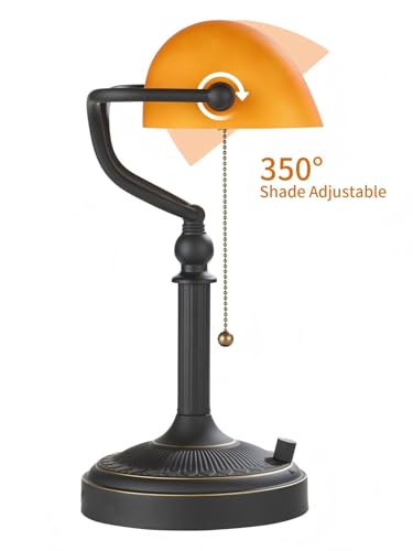 Matted Amber Stepless Dimmable Glass Bankers Desk Lamp