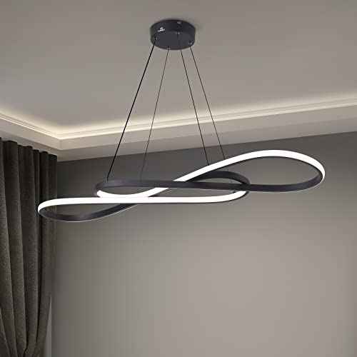 Modern LED dimmable Chandelier 45W Color Temperature 3000K-4000K-5000K Creative Design Suitable for Living Room Dining Room Kitchen Island Bedroom Foyer Note the Shape(Black, 40 Inch)