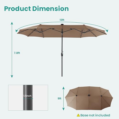 13FT Large Double Sided Patio Umbrella with Solar Lights