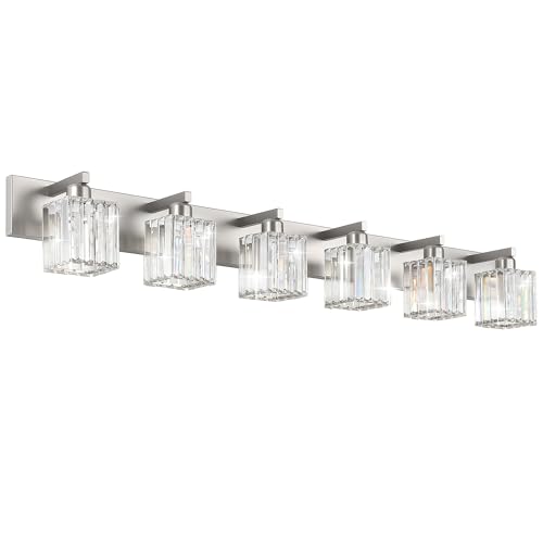 Brushed Nickel Bathroom Light Fixtures 6 Light Vanity Lighting Fixture Crystal Modern Bathroom Vanity Light