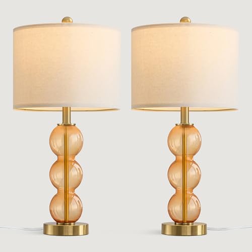 25" Amber Glass Table Lamps for Living Room (2 Count)