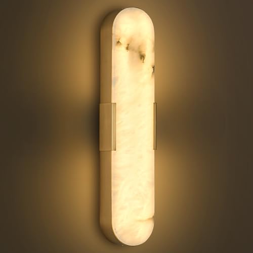 20 in Natural Marble Wall Sconce Gold LED Alabaster Wall Light