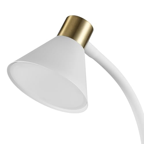 15" LED Integrated Matte White Desk Lamp with Matte Brass Accent and Adjustable Silicone Gooseneck