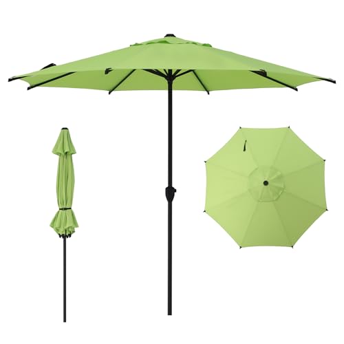 9FT Lyon Outdoor Patio Umbrella Outdoor Table Umbrella with Crank Market Umbrella 8 Sturdy Ribs UV Protection Waterproof and Push Button Tilt for Garden Deck Backyard Pool