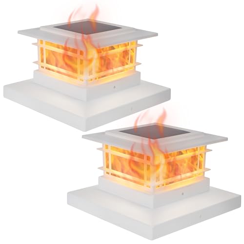 2 Pack Solar Post Cap Lights Outdoor with Flickering Flame Light (2 Count)