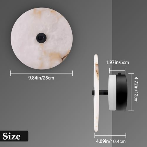 9.84 Inch Round Natural Alabaster Wall Sconce Marble Stone Light Decor for Wall