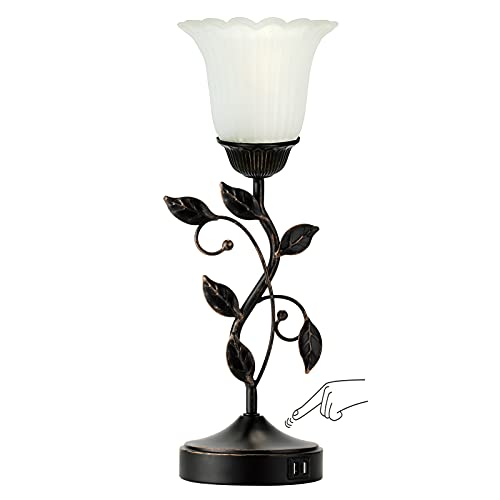 Touch Leaf Bedside Table Lamp with 2 USB Ports Nightstand Lamps