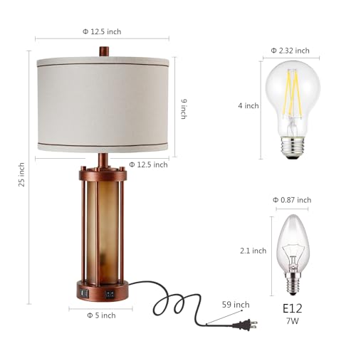 Set of 2 Farmhouse Table Lamps for Living Room with 2 USB Ports (2 Count)