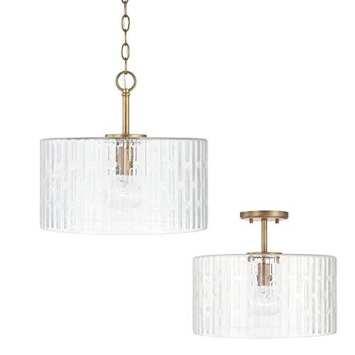Capital Lighting 241311AD Emerson Embossed Seeded Glass Convertible Pendant