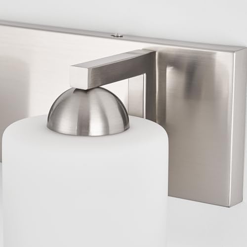 4 Light Brushed Nickel Bathroom Vanity Light with White Glass Shades