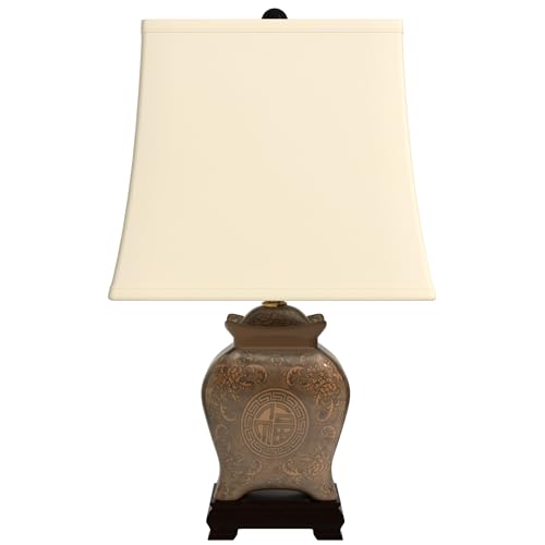 19" Black & Brown Medallions Porcelain Lamp