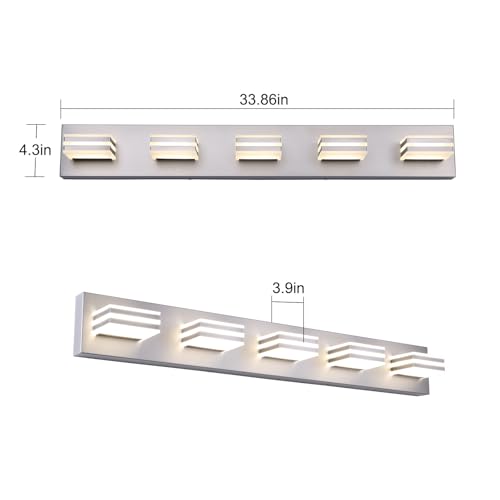 LED Wall Brushed Nickel Vanity Lights for Bathroom Light Fixtures 30W Adjust 3 Colors Modern Bath Lighing Over Mirror LED Vanity Light