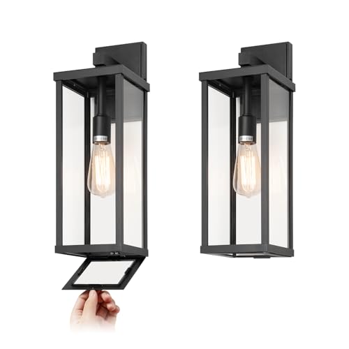 18" Classic Outdoor Wall Sconce 1 Light in Matte Black Rectangular Metal Frame and Clear Glass Shade Waterproof Porch Light Patio Light Pack of 2 (2 Count)