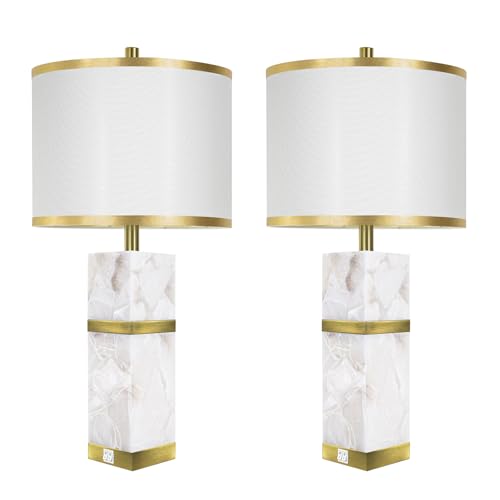 27" Alabaster Table Lamps Set of 2 with Night Light for Bedroom (2 Count)