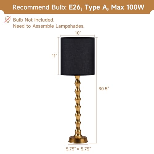 30.5" Gold Buffet Lamps Set of 2 with Black Shade (2 Count)