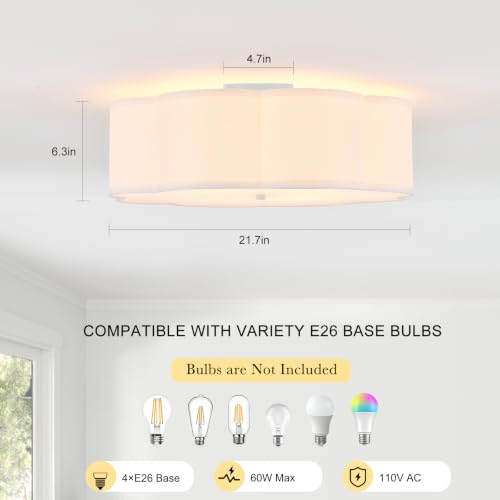 21.7" Large White Semi Flush Mount Ceiling Light