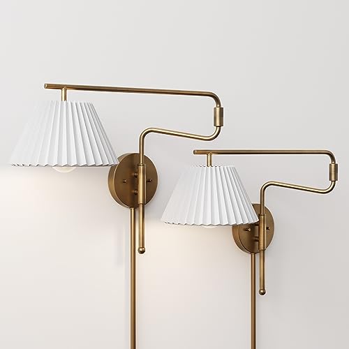 Kai Modern Wall Mounted Plugin Bedside Reading Lamp with Pleated Shade (2 Count)
