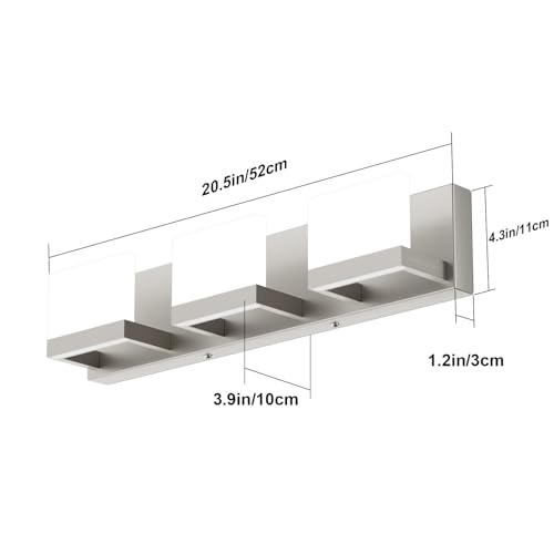 3 Lights LED Modern Vanity Light Brushed Nickel Bathroom Lighting Fixture Up and Down Bathroom Wall Light Over Mirror