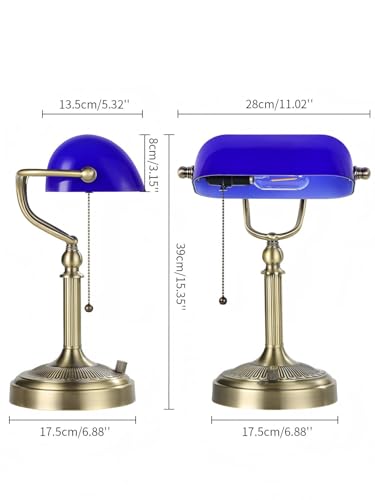 Blue Stepless Dimmable Glass Bankers Desk Lamp