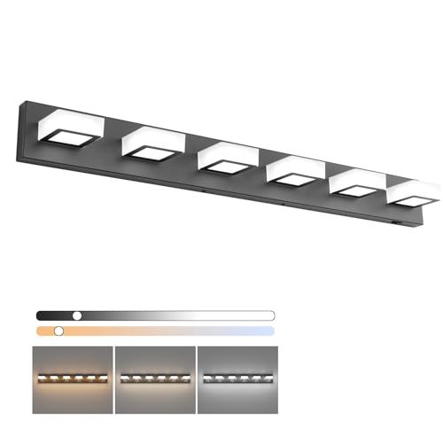 Black Bathroom Lights Fixtures Dimmable 5 Color Temperature Black Acrylic Modern Matte Black Vanity Light for Bathroom 40.4inch