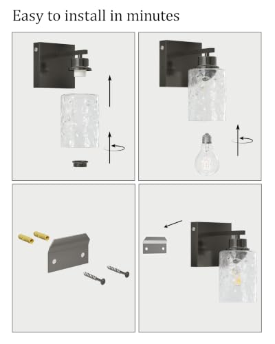 Hammered Glass Wireless Battery Operated Wall Sconces Set of Two Black (2 Count)