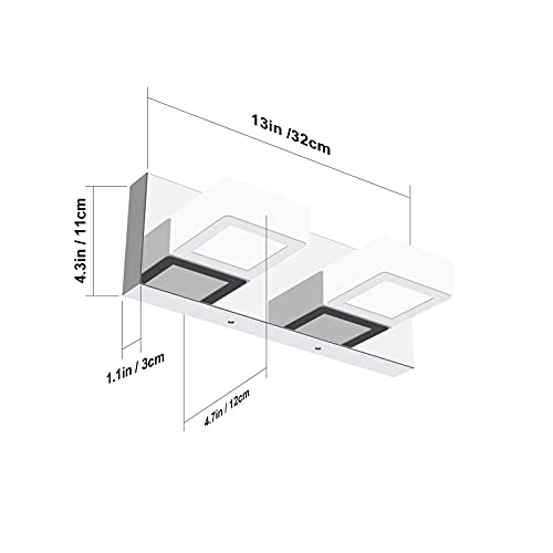 Modern LED Vanity Light 2 Light Acrylic Stainless Steel for Bathroom Vanity Lighting Fixtures Cool White 6000K