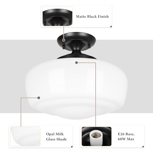 Large Schoolhouse Style Semi Flush Mount Ceiling Light Fixture