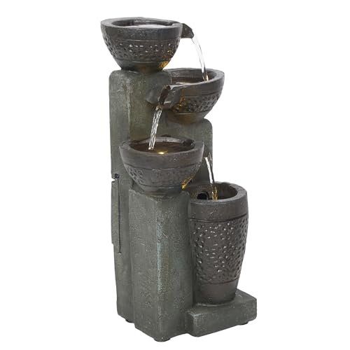 Alpine Corporatio 14" Tall Stoned Jar Cascading Water Fountain with LED Lights