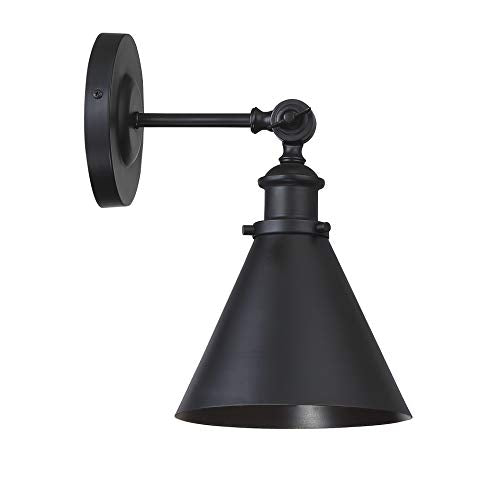 9-0901-1-89 Glenn Vintage Industrial Metal Sconce with Adjustable Shade Angle, 1-Light 60 Watt, 12" H x 7" W, Matte Black