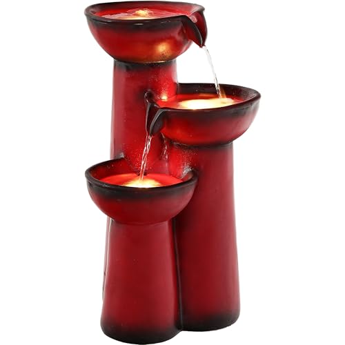 27" H Faux Ceramic Outdoor Water Fountain with LED Lights