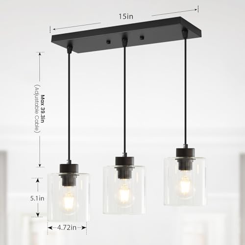 3 Light Black Pendant Light Kitchen Island Dinning Room