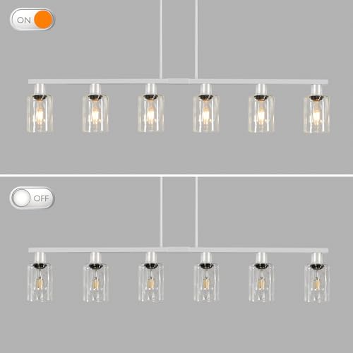 6 Light Kitchen Island Lighting with Glass Shade and Adjustable Rods