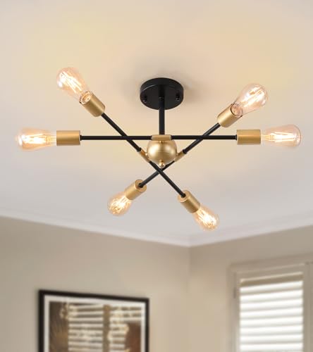 Modern Semi Flush Mount Ceiling Light Fixture Black and Gold Close to Ceiling Light 6