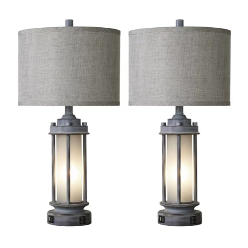 Set of 2 Rustic Table Lamps for Living Room with 2 USB C+A Ports (2 Count)