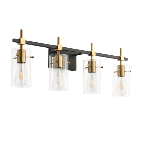 Farmhouse Brass Bathroom Vanity Lights fixtures Over Mirror Vintage Bathroom Lighting Wall Sconce with Glass Shade 4 Lights