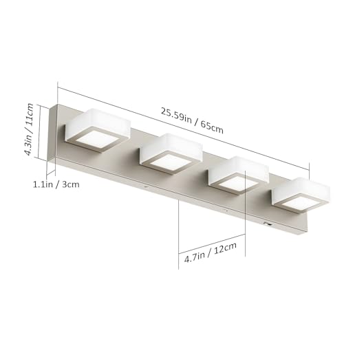 5 Color Temperature Brushed Nickel Vanity Lights for Bathroom Dimmable Acrylic Modern LED Bathroom Lighting Fixtures Brushed Nickel
